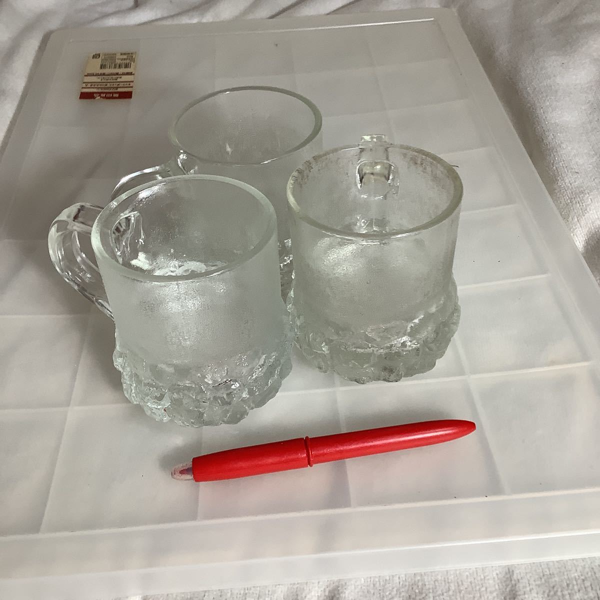 ビールジョッキ 3個 500円以上10％オマケ　上径7.8高9cm満280cc475g重量感　下凹凸　(送料落札者負担時＝1＋2出品) 条件付送料変更可 60