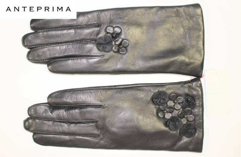 AP-15　新品本物即決　羊革手袋　アンテプリマ　ANTEPRIMA　黒　21cm　レディース　ブランドラムレザーグローブ　カシミヤ混　定価14,300円