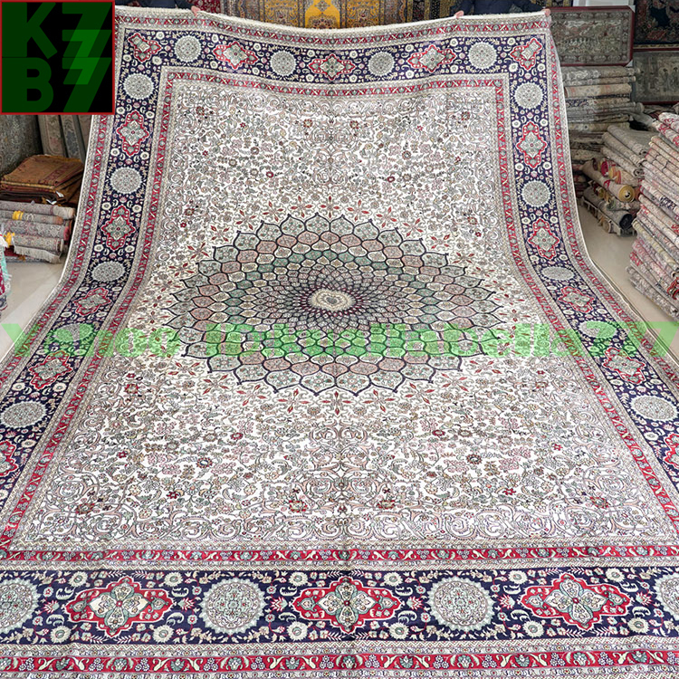 【贅沢敷物】ペルシャ 絨毯 シルク★430ｘ610ｃｍ 100％ ハンドメイド カーペット ラグ 住まい インテリア 応接間 リビング 高級 装飾 X79