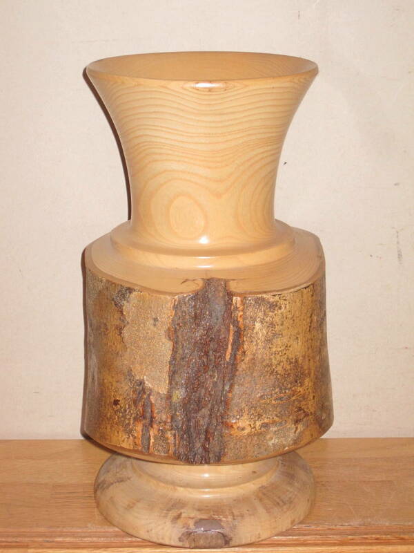 くりぬき 木製 花瓶 高さ31.5cm 重量約3kg 木彫り 天然木 削り出し