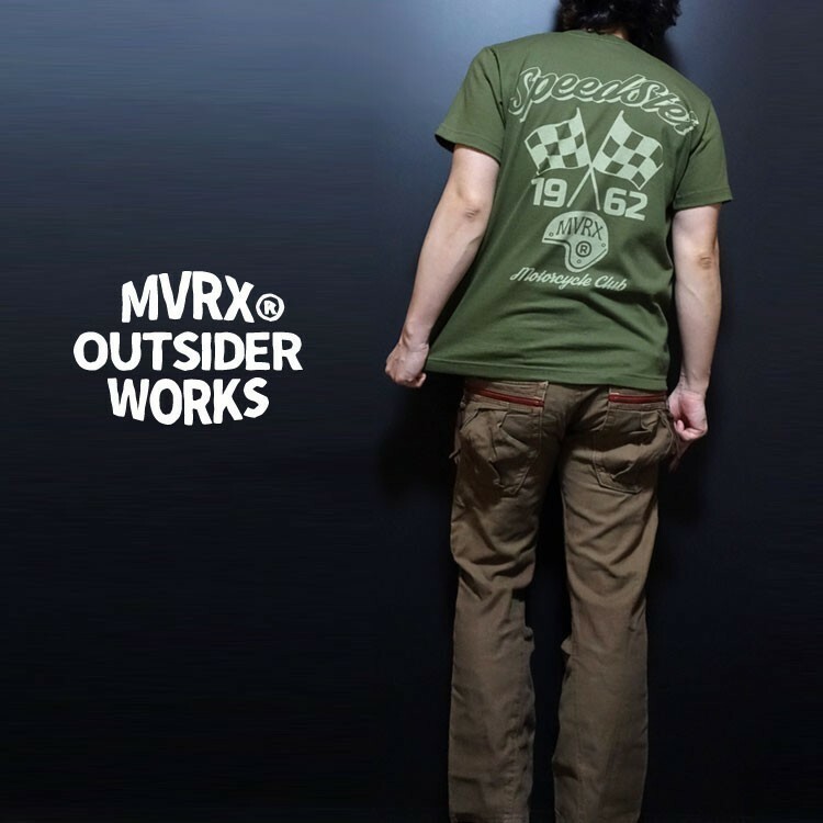 Tシャツ S 半袖 メンズ バイク 車 MVRX ブランド SpeedSter モデル / アーミーグリーン