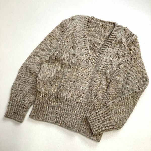 美品 Hand Knit ハンドニット ローゲージ ケーブルニットレデ ML相当 ミックスベージュ ブラウン