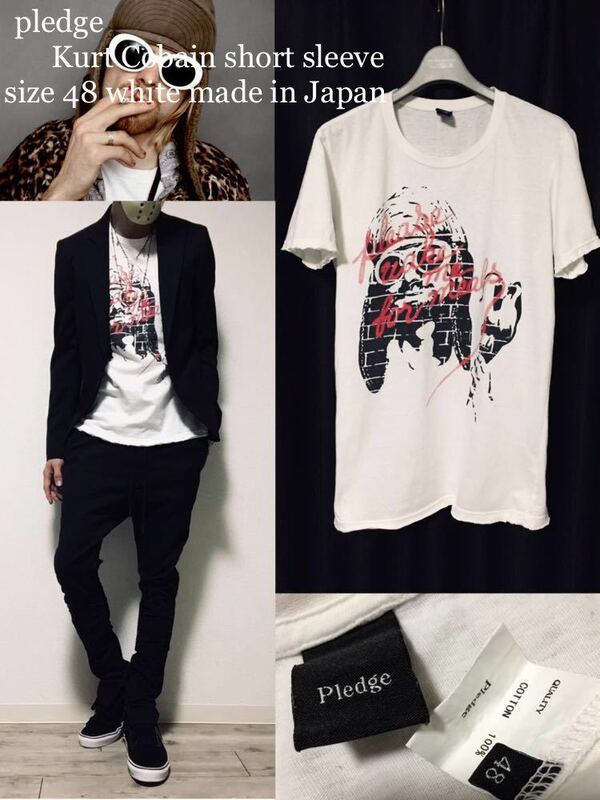 正規 pledge 『Kurt Cobain T-shirt』short sleeve size48 white プレッジ カートコバーン カットオフ Tシャツ ホワイト made in Japan★
