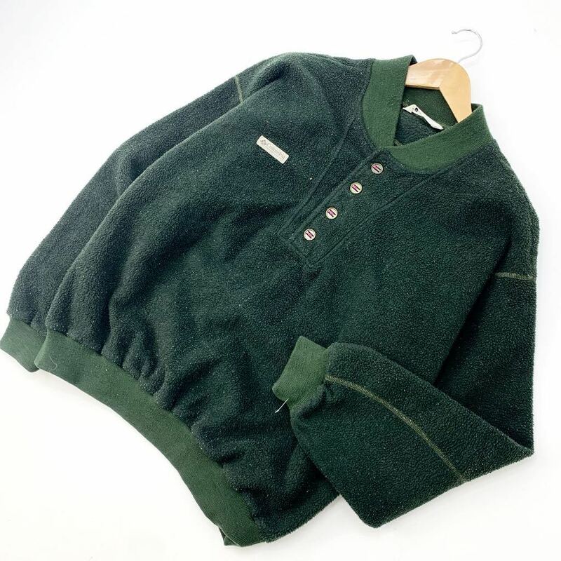 コロンビア COLUMBIA フリース プルオーバー ジャケット 緑 グリーン Lサイズ アメリカ製 USA製 シンプル 防寒 ビンテージ■BA144