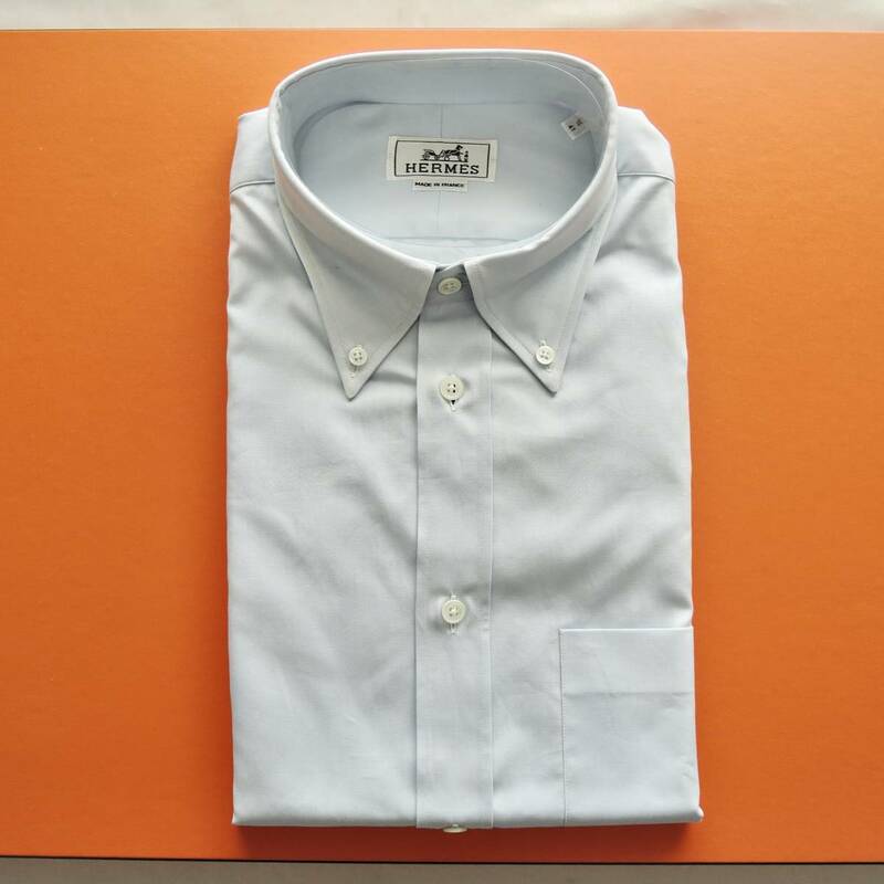 ■新品未使用品■Hermes エルメス ボタンダウン ショートスリーブシャツ ブルー size41/16 半袖