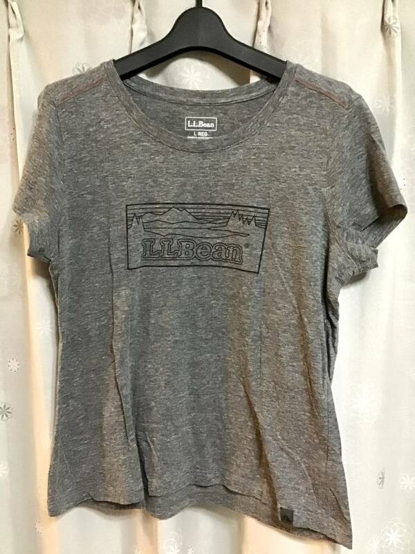 良品【L.L.Bean/エルエルビーン】半袖Tシャツ/L★グレー、ごま塩★レディース★USED