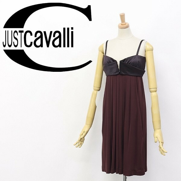 美品◆Just cavalli/ジャスト カヴァリ プリーツ バックタック 切替 キャミソール ワンピース 40