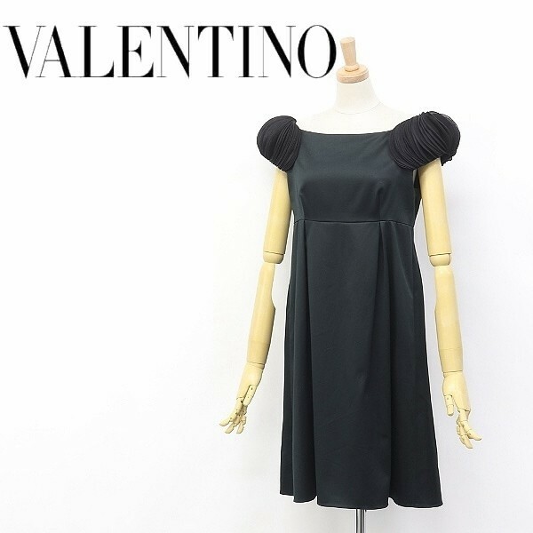 ◆VALENTINO/ヴァレンティノ ストレッチ タック デコルテ デザイン ワンピース ダークグリーン×ブラック 4