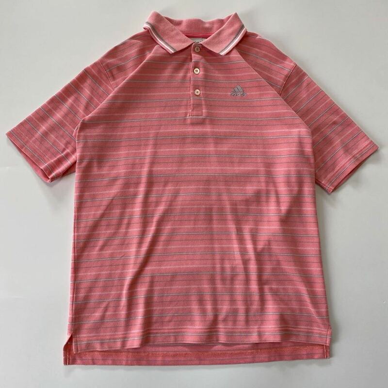 Adidas アディダス ゴルフ テーラーメイド ポロシャツ ワンポイント刺繍 ボーダー ピンク S