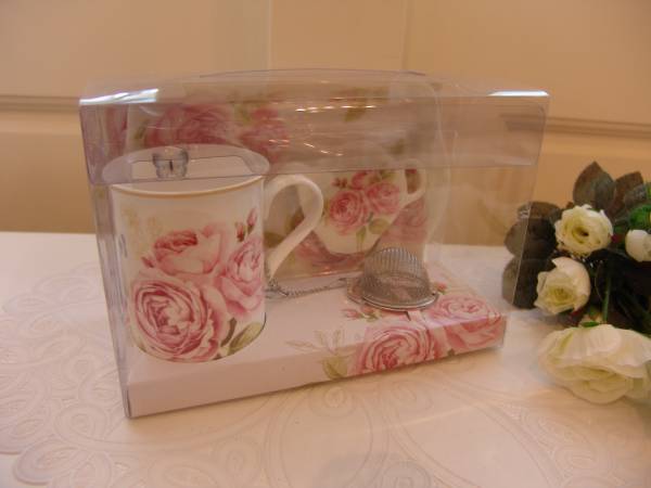 PAY1・G-A8*マグカップ*ギフトセット*D-Rose*4点セット（マグカップ・ミニトレイ・茶こし・小皿）*薔薇*ローズ*バラ*ティータイム