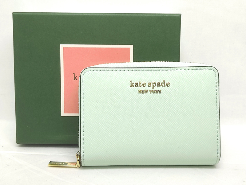 ♪売り切り 大特価 美品 kate spade ケイトスペード ラウンドファスナーコインケース レザー ライトブルー 小銭 カード入れ 箱付き 激安♪