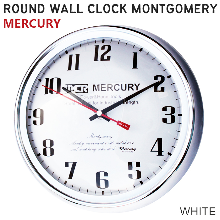 マーキュリー ウォールクロック モンゴメリ (52366 WH) ホワイト 壁掛け時計 25cm ドーム型 MERCURY 西海岸風 インテリア アメリカン雑貨