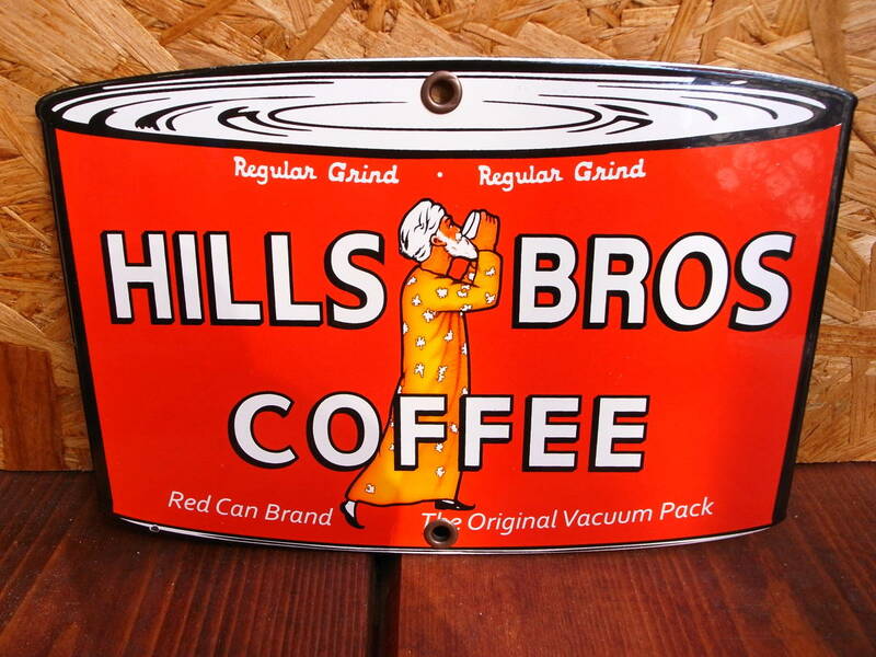 ★ ＵＳＡ　ビンテージ　オリジナル　 コレクティブル Hills Bros Coffee Die Cut Porcelain Enamel Sign　★