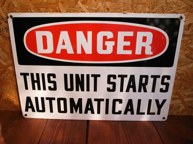 ★ＵＳＡビンテージ オリジナル コレクティブル Vintage Danger Unit Starts Automatically Porcelain Atlantic Richfield Oil SIGN 美品★