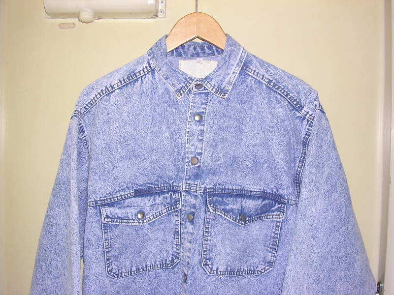 80s 90s イギリス製 ケミカルウォッシュ デニムシャツジャケット L vintage old UK 英国製 ロンドン デザイン古着