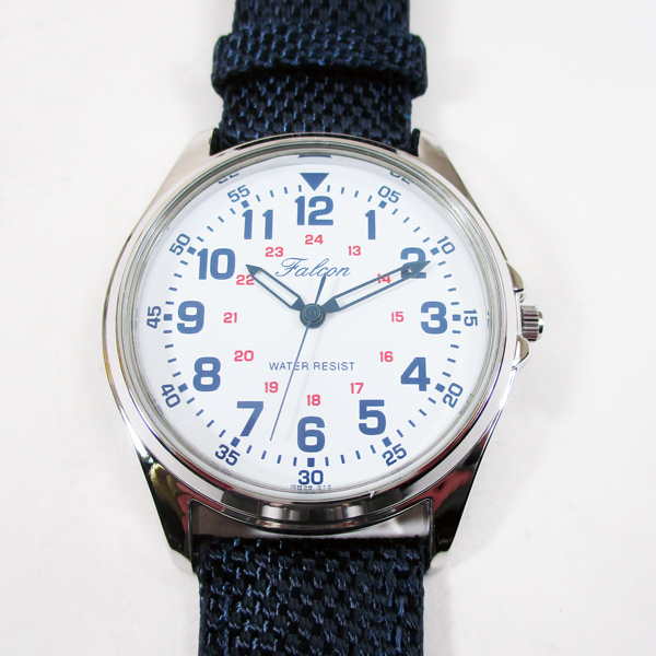 同梱可能 シチズン ファルコン 腕時計 日本製ムーブメント ナイロン/革ベルト ネイビー/白 QB38-314 メンズ 紳士