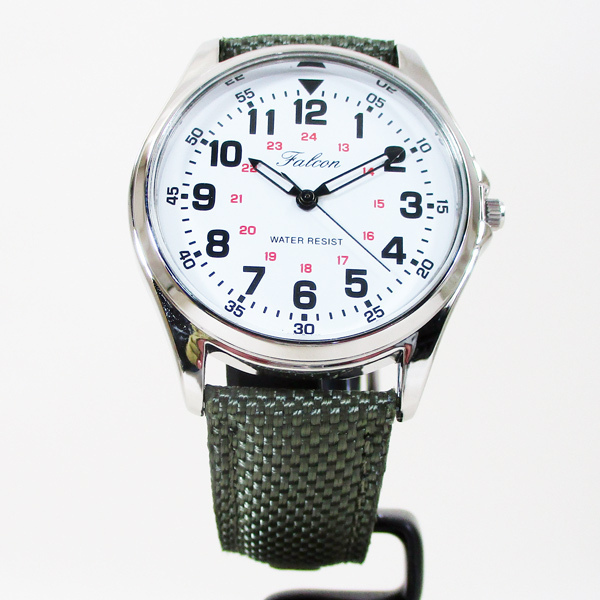 同梱可能 シチズン ファルコン 腕時計 日本製ムーブメント ナイロン/革ベルト オリーブ/白 QB38-304 メンズ 紳士