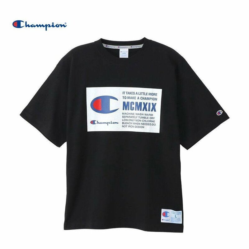 Champion チャンピオン C3-V332 ビッグロゴ バックプリント リラ ックスフィット 半袖Tシャツ ブラック L 新品