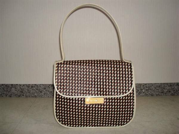 ●PATRICKCOX パトリックコックス 白茶黒 編み込みメッシュ トートバッグ ハンドバッグ パーティーバッグ BAG 鞄 定形外可能