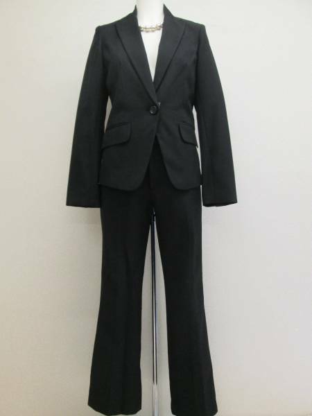 B501新品♪5号シンプルブラックパンツスーツ小さいトールサイズ黒リクルート