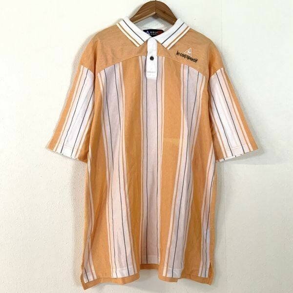 良品 le coq sportif golf ルコックスポルティフ ゴルフ ストライプ 半袖 ポロシャツ メンズ 大きいサイズ LL オレンジ