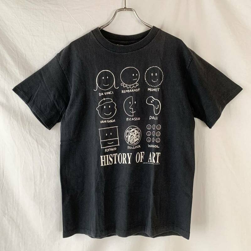 90s USA製 HISTORY OF ART ヴィンテージ アート Tシャツ ブラック 黒 アンディウォーホル ダリ モネ ゴッホ ピカソ ダヴィンチ L GIANT