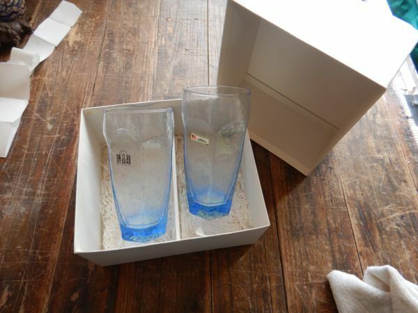 函館博品館　アメリカ製タンブラーグラス　ブルー　ペア8XH11CM 高級　未使用