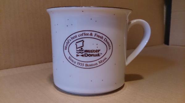 1975 検品ミス？ Mister Donut 日本上陸初期 マグカップ フロントプリント ロゴマーク※USED品/非売品/ヴィンテージ品/内壁に出っ張りあり