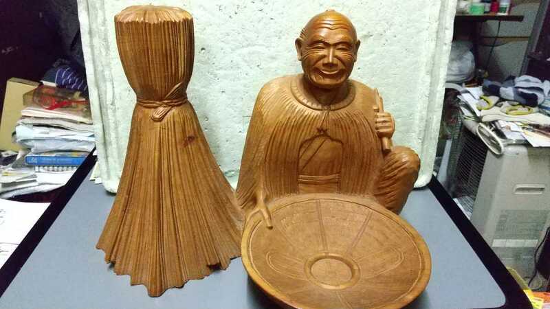 水戸農人形 木彫り 木製 無垢材 古い 横37.5cm高さ28cm