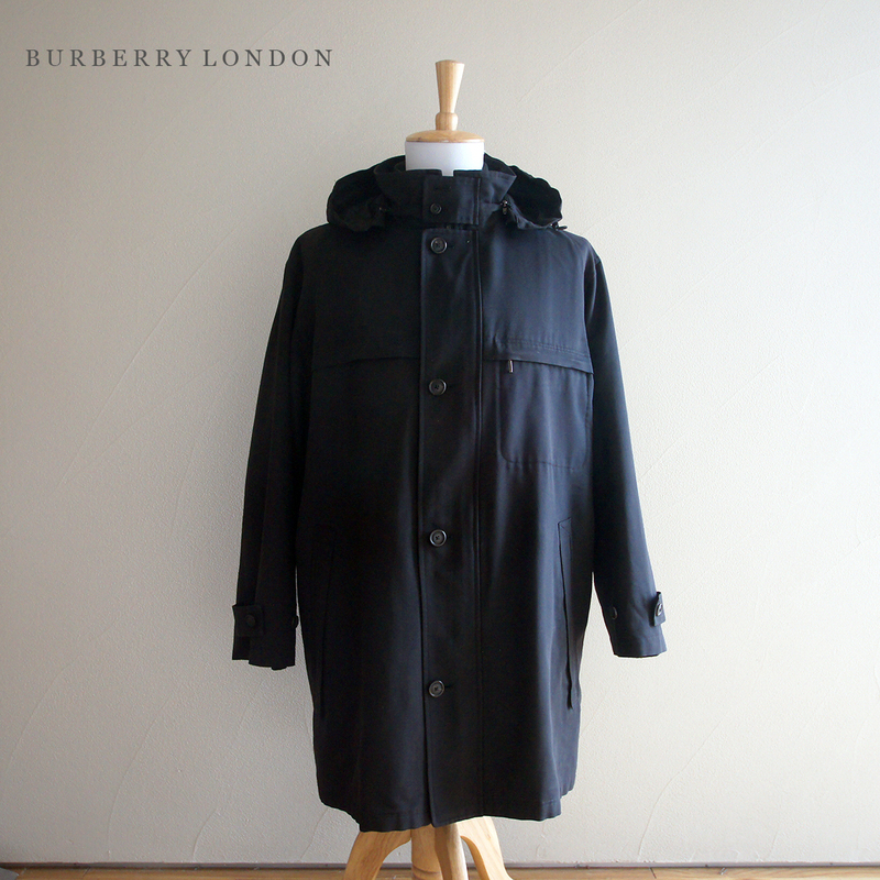 バーバリー ロンドン キルティング ライナー フード 付 モッズ コート メンズ L ブラック 黒 アウター ジャケット 通勤 BURBERRY LONDON