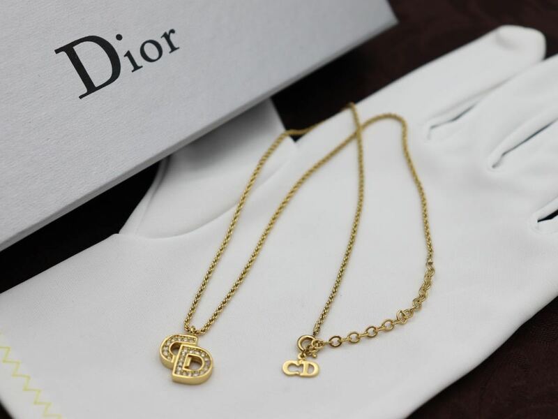 【美品】Christian Dior ネックレス CD ストーン ロゴ クリスチャン ディオール ヴィンテージ アクセサリー レディース 結婚式 レア C28