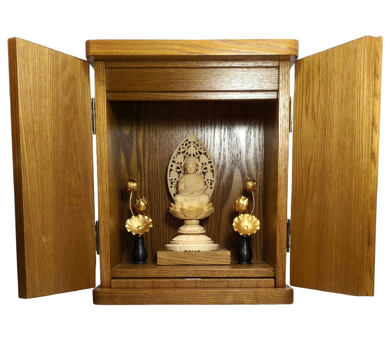 厨子型仏壇 『御室』 ＋仏像（座釈迦如来）＋華瓶付ミニ常花セット
