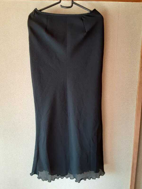 スカート Rouquine ロングスカート 日本製 フレアスカート ウエスト64 裏地付き ブラック 黒 レディース 洋服 服
