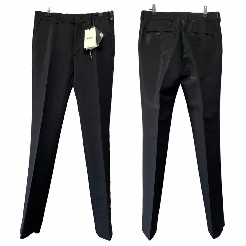 【新品】FENDI スラックス センタープレス ブラック パンツ スーツ フェンディ size:44 スーツ イタリア製 タグ付き 専用ハンガー付き