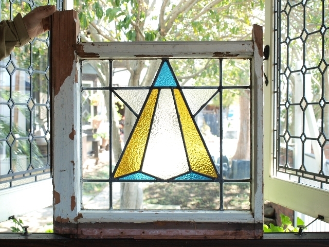 ■アンティークステンドグラス12329 幾何学柄 シンプル 装飾 英国 イギリス 窓 ドア 内装に ■