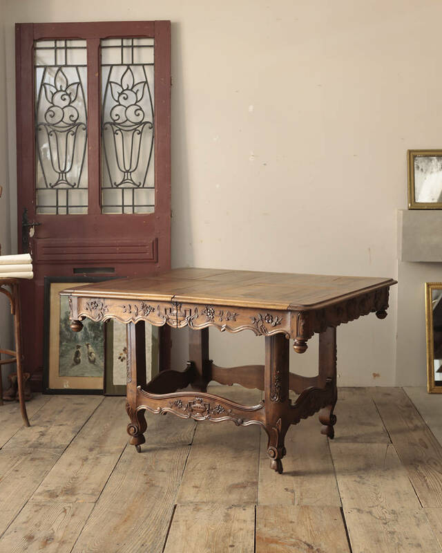 jf02013 仏国*フランスアンティーク*家具 ダイニングテーブル ウィンドアウトテーブル 大型テーブル エクステンションテーブル 食卓 机