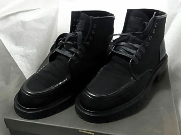 美品グッチGUCCIナイロン レザー ワーク ブーツ シューズ靴8 1/2Dブラック黒
