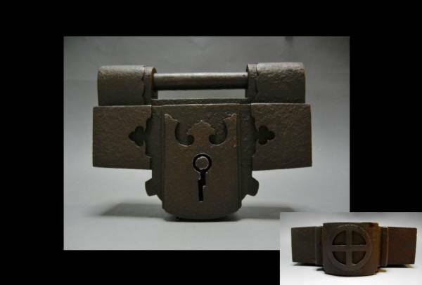 丸十　九枚羽根　古い錠前　2.6kg　和錠　時代品　日本　骨董