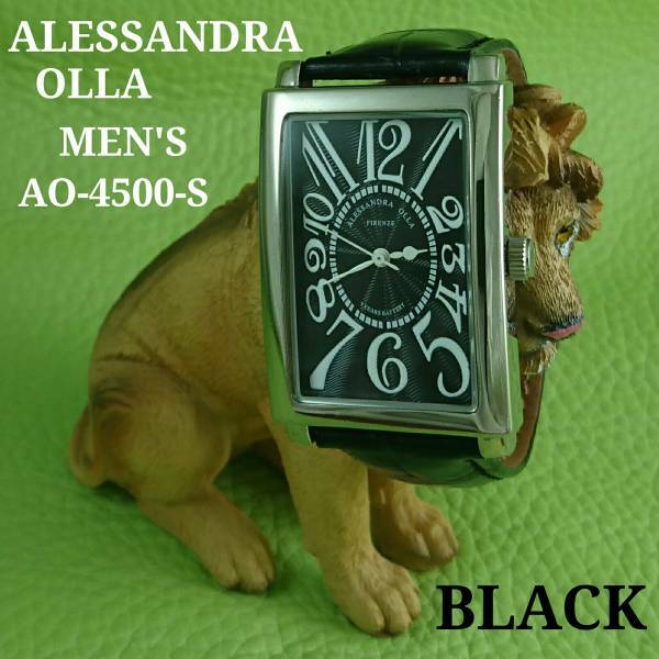 【美品中古】　ALESSANDRA　OLLA　アレサンドラ　オーラ　メンズ　ウオッチ　腕時計　ブラック　ベルト　稼働品　W029