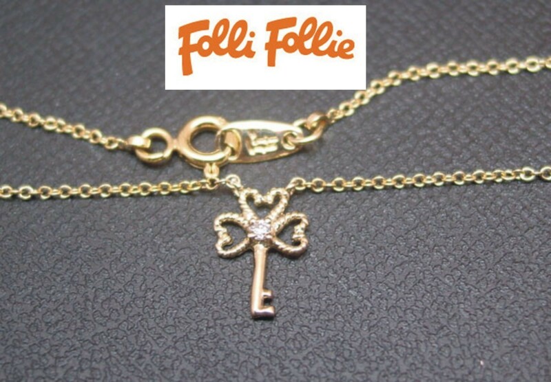 ◆９８【T.B】Folli Follie　[フォリフォリ]・K10ゴールド・鍵・ハート　ダイヤモンドネックレス