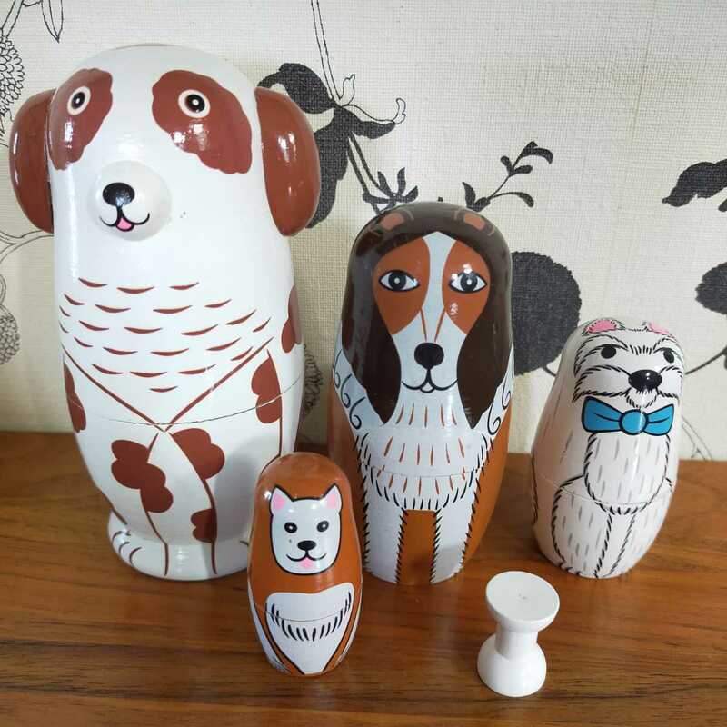 犬さん動物柄木製マトリョーシカセット＊新品