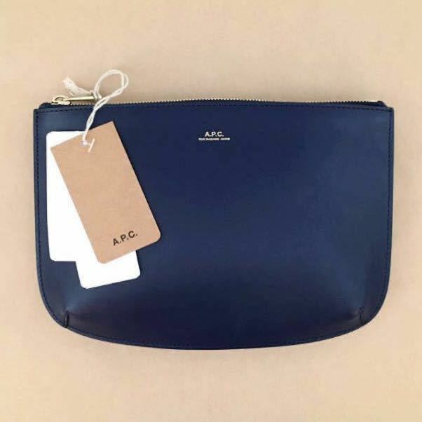 新品 約60%OFF 正規品 A.P.C. 牛革レザー クラッチバッグ マリンネイビー ポーチ 25cm×18cm×3.5cm POCHETTE SARAH APC アーペーセー @679