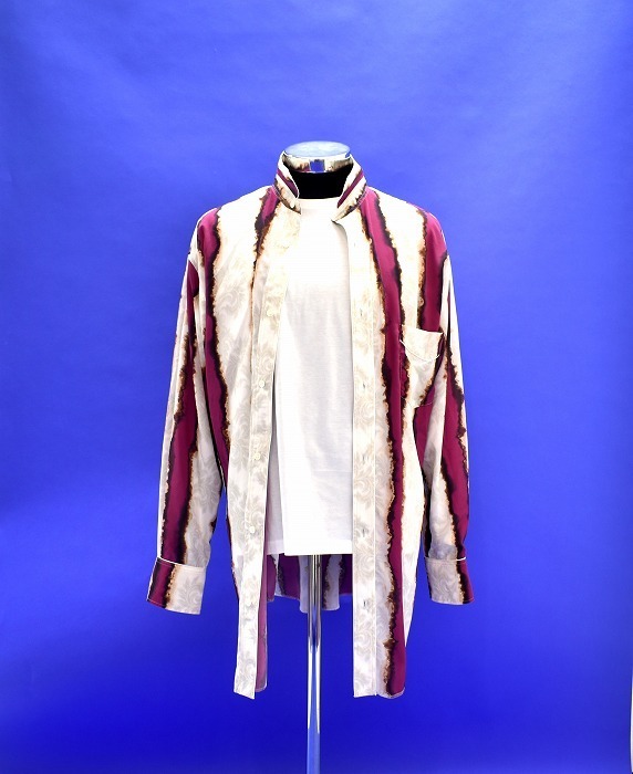 BED J.W. FORD (ベッドフォード)　Stripe Shirt　ストライプシャツ L/S BURGUNDY 長袖 ブラウス 1 MADE IN JAPAN　ジャガード ロング