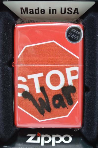 Zippo　ジッポー　オイルライター　2013年アメリカ製　”STOP War”　シンプルレッド　赤　日本未発表作