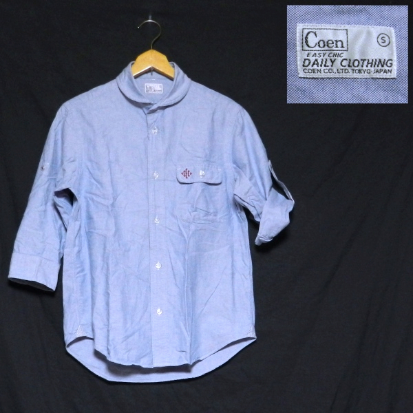 COEN コーエン デニム系 ロゴ 2WAY ワークシャツ / 七分袖シャツ 半袖シャツ 紺 / ヒッコリー S サイズ