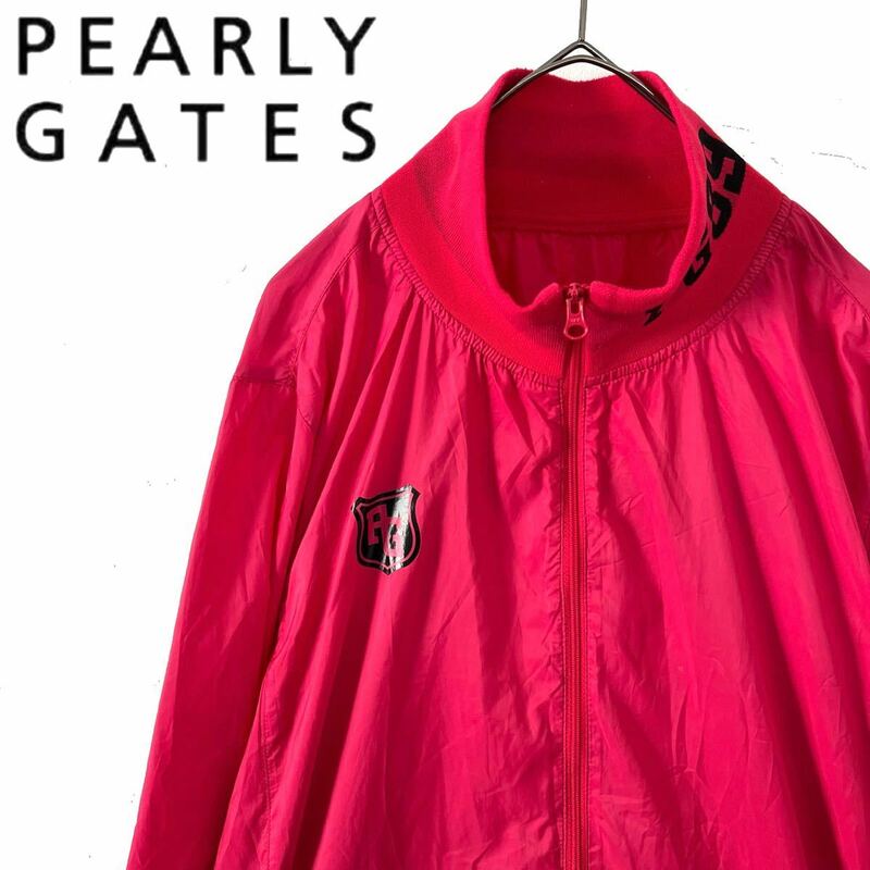 【送料無料】PEARLY GATES パーリーゲイツ　ピンク　ナイロンジャケット メンズ　5 L PG89 エンブレム　GOLF ゴルフウェア
