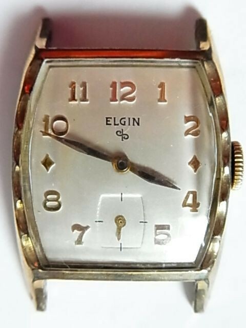 ELGINエルジン腕時計10K金張り手巻き2針スモセコ角形レクタンギュラー アンティーク ビンテージ男性メンズ女性レディース