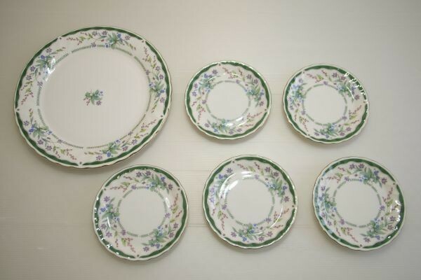 ●ナルミ 大皿 26.5cm 1枚 小皿 14.5cm径 5枚 プレート 花柄 金彩 ボーンチャイナ NARUMI 鳴海製陶 洋食器 皿