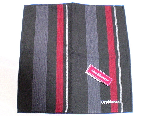 新品 オロビアンコ Orobianco ロゴ刺繍 未使用 ハンカチ 黒系 ブロック 日本製 定形外 送料120円から