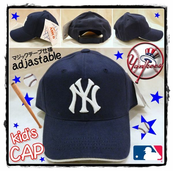 ANNCO　MLB公式　子供用　帽子　キッズ　キャップ　NY Yankees　ニューヨーク　ヤンキース　マジックテープ　野球　輸入雑貨　ネイビー
